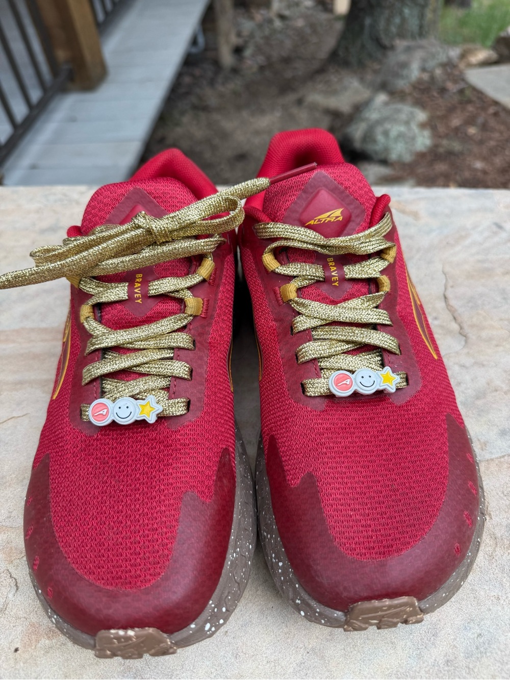 Altra Red Trail Shoes with Gold Accents - Picture 2 of 5